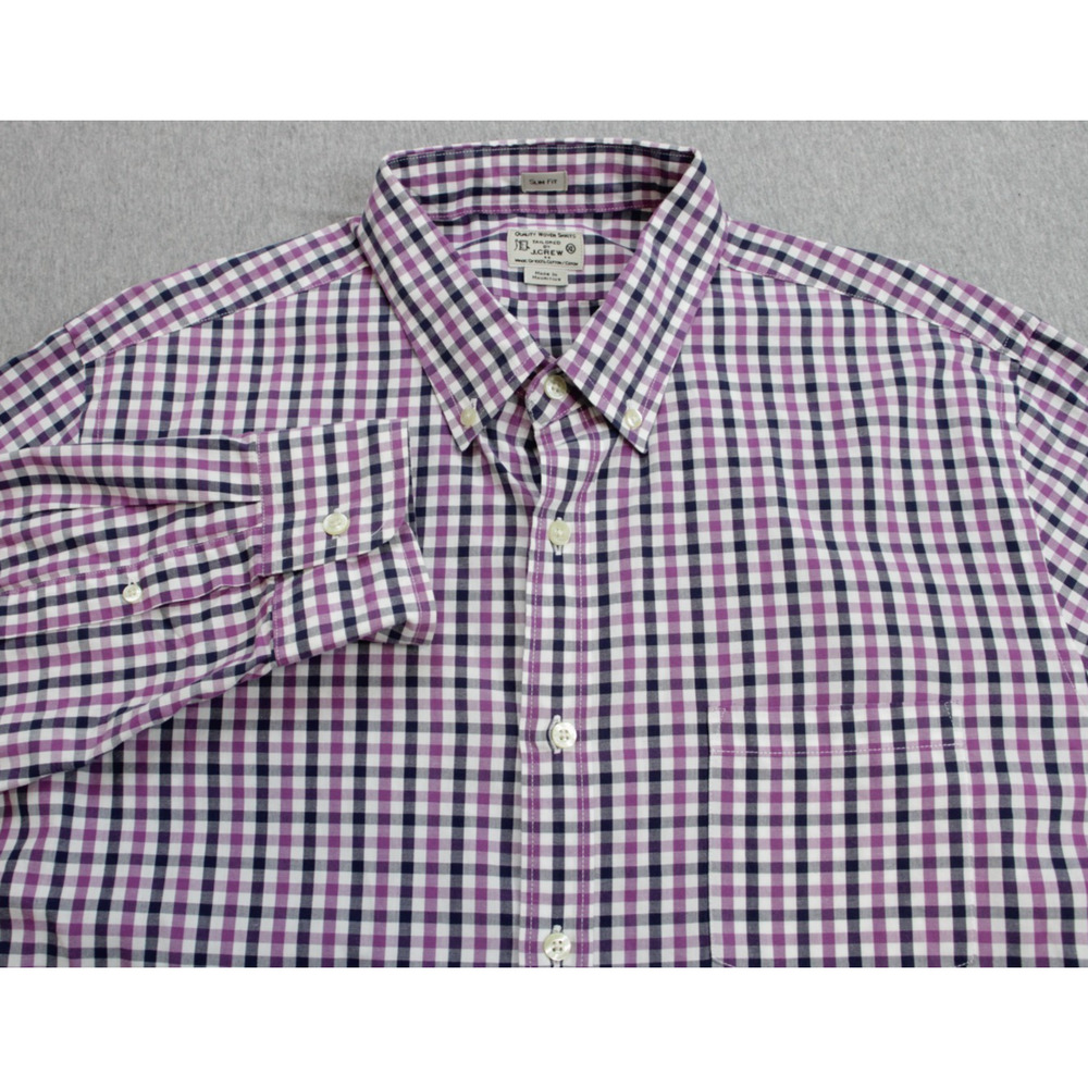 J Crew‎ Shirt Mens XL Check 100% Cotton Slim Fit Button Down